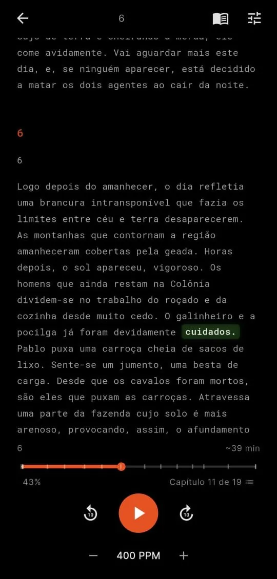 Texto completo com a palavra atual destacada